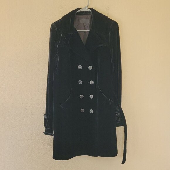 Nili Lotan Womens Velvet Parker Black Trench Coat Sz Small Double-Breasted Silk - Picture 1 of 11